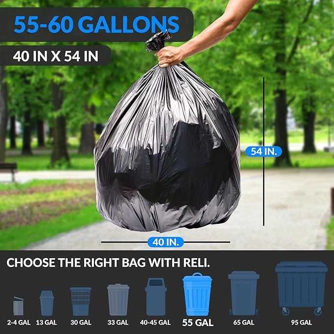 Reli. 55-60 Gallon Trash Bags Heavy Duty | 150 Count | 50-60 Gallon | Large
