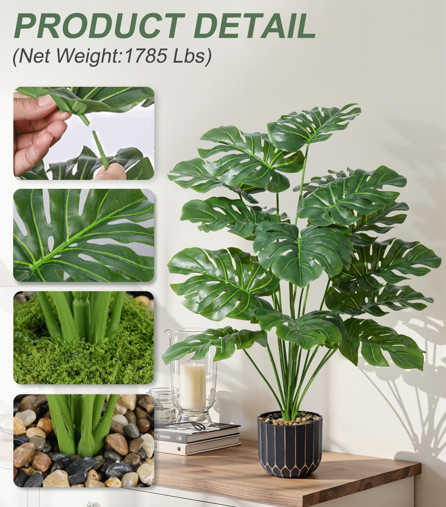 florisso 28" Artificial Monstera Plant Tall Fake Faux Plants Indoor Outdoor Tree for Living Room Home House Decoration