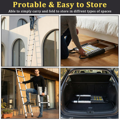 IKAYVOTO Telescoping Ladder 16.5 FT | Aluminum Lightweight Extension Ladder with Stable Hooks | Heavy Duty 330lbs Max Capacity Multi-Purpose Telescopic Collapsible Ladder for Home, RV or Outdoor Work