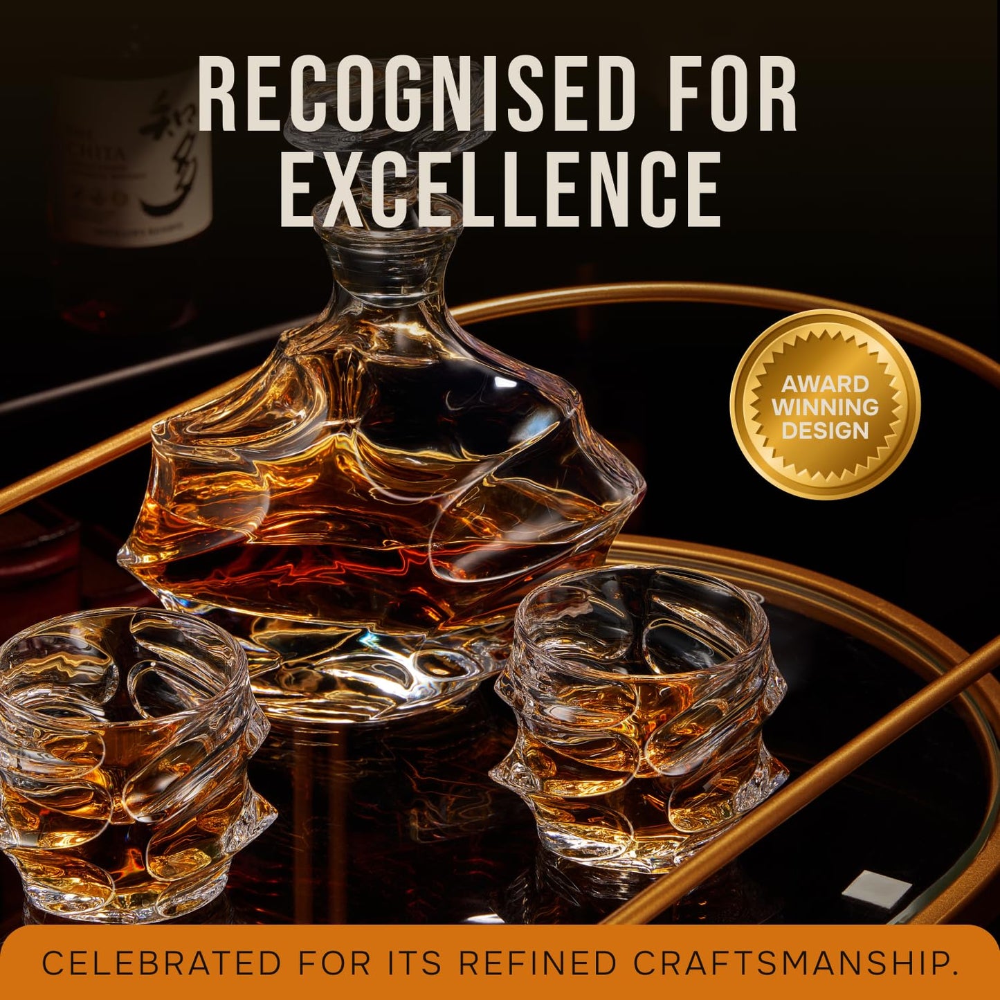 TsukiGlass Storm Japanese Crystal Whisky Decanter | 100% Ultra Clarity Lead-Free Crystal | 750ml Elegant Liquor Carafe for Whiskey, Scotch | Fathers Day Gift | Bourbon & Spirits