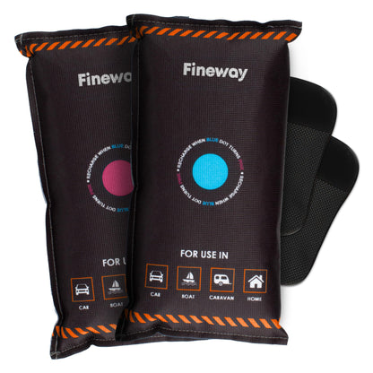 FiNeWaY 1kg Reusable Car Dehumidifier Bag, 2-Pack – Moisture & Condensation Absorbers with Anti-Slip Pads, Microwave Rechargeable for Cars, Vans & Caravans