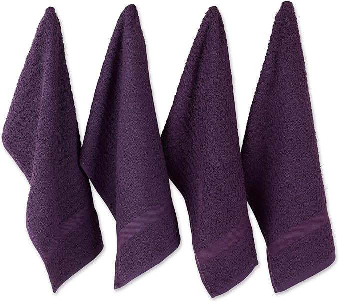 DII Basic Terry Collection Waffle Dishtowel Set, Solid Eggplant, 4 Piece