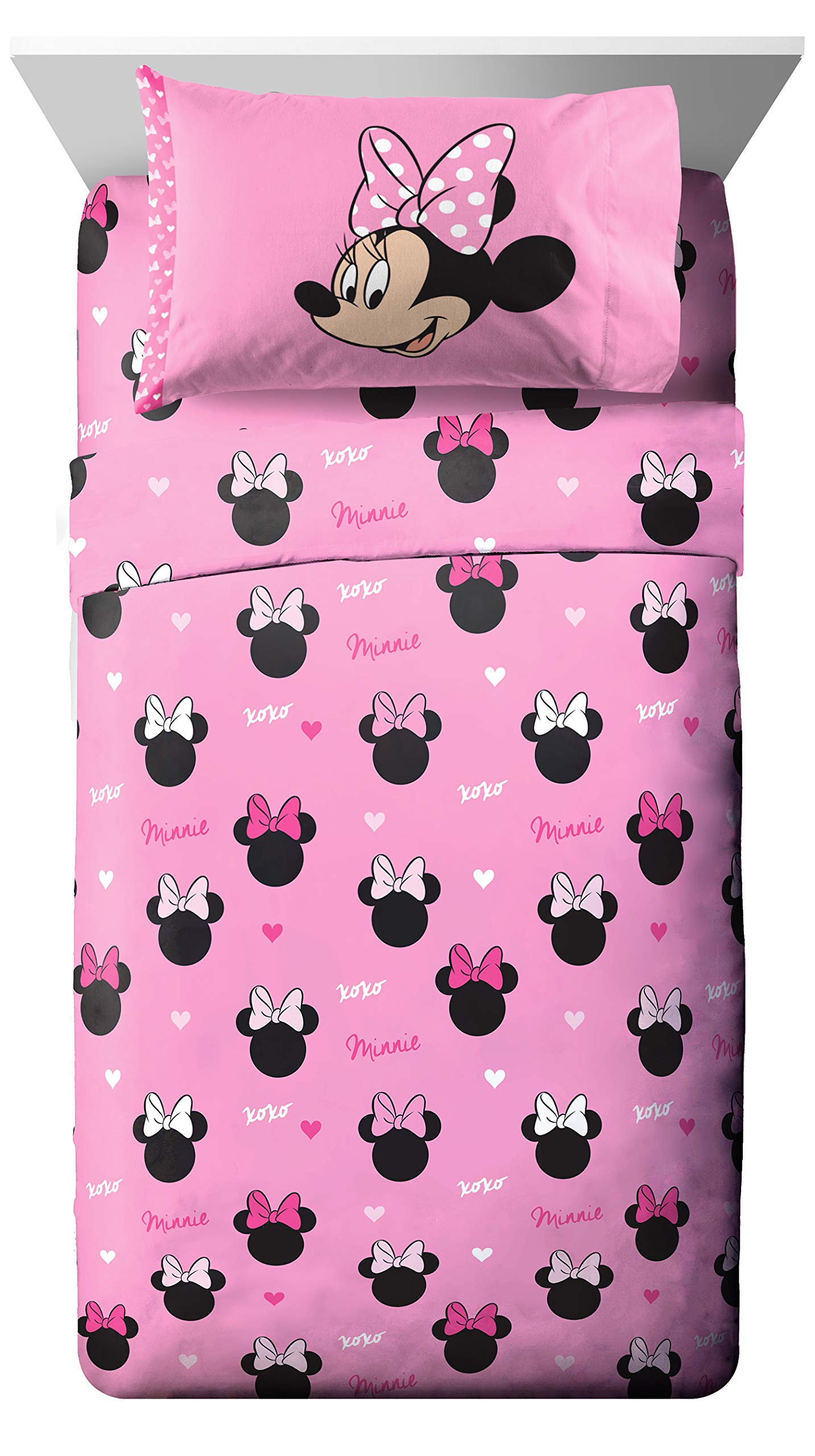 Jay Franco Disney Minnie Mouse Kids Full Size Sheet Set 4 Piece - Super Soft Microfiber, Deep Pocket Fitted, Flat & Pillowcases, Reversible, Fade Resistant, Machine Washable (Officially Licensed)