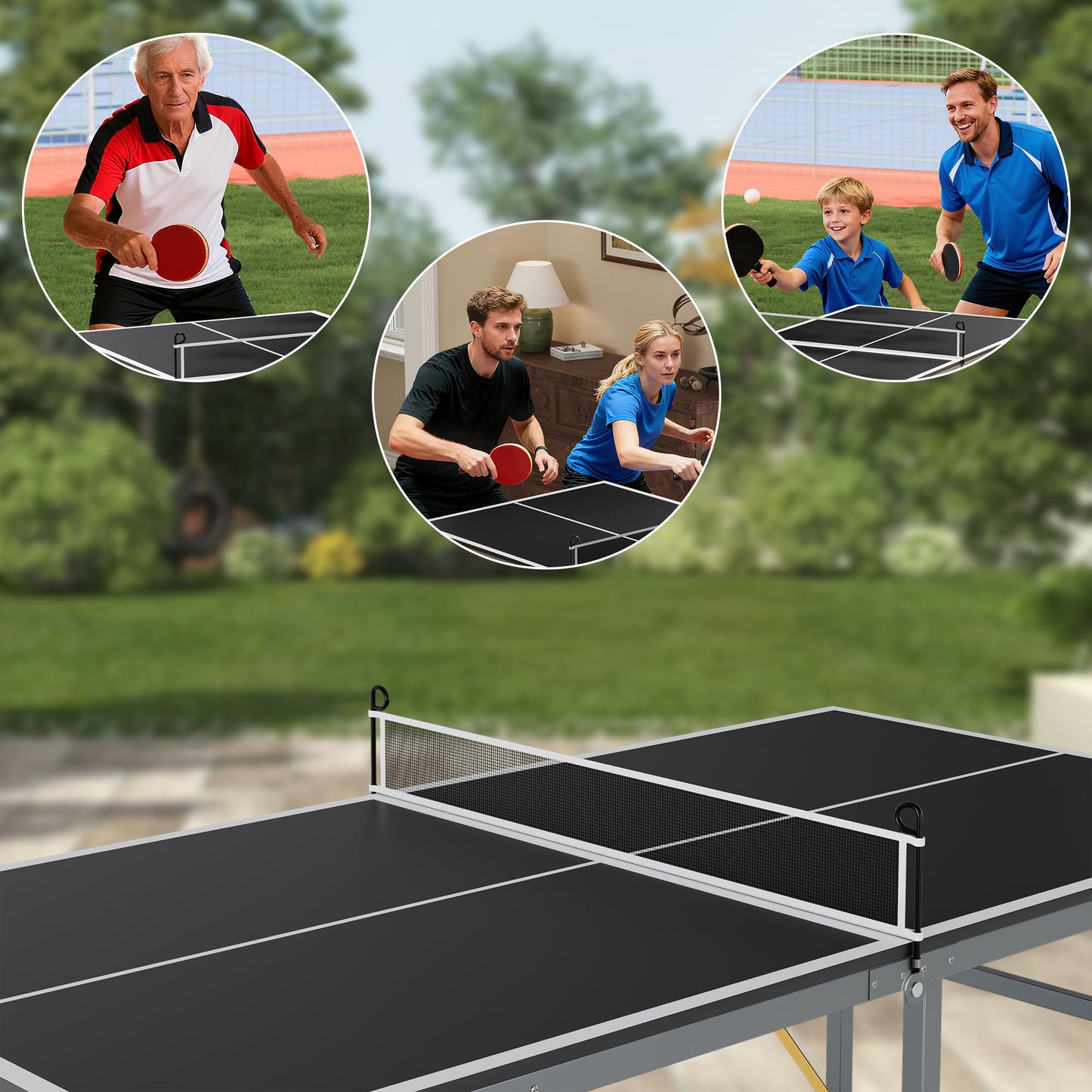 6x3ft Mid-Size Professional Portable Folding Ping Pong Table - Indoor/Outdoor Table Tennis Game Set with Net, 2 Paddles & 4 Balls for Adults and Teens- Quick Assembly