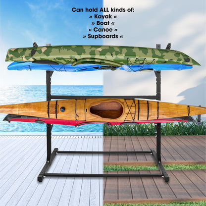 TPHUC Kayak Stand Freestanding Storage Rack for Kayak Canoe, Boat, Sup, Surfboard Bracket for Indoor, Outdoor, Garage, Shed, Dock with Lockable Wheel Wide Adjustable (4 Levels, Style 2)