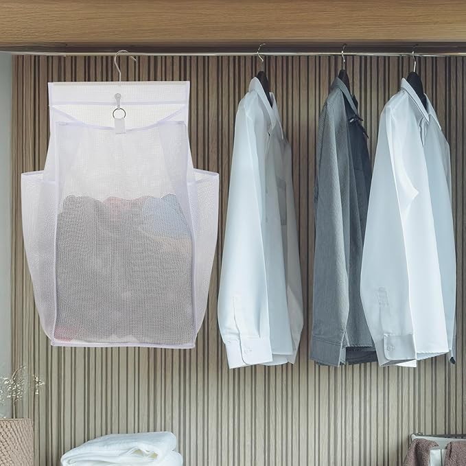 2 Pcs Hanging Collapsible Breathable Mesh Laundry Hamper, Hanging Laundry Bag
