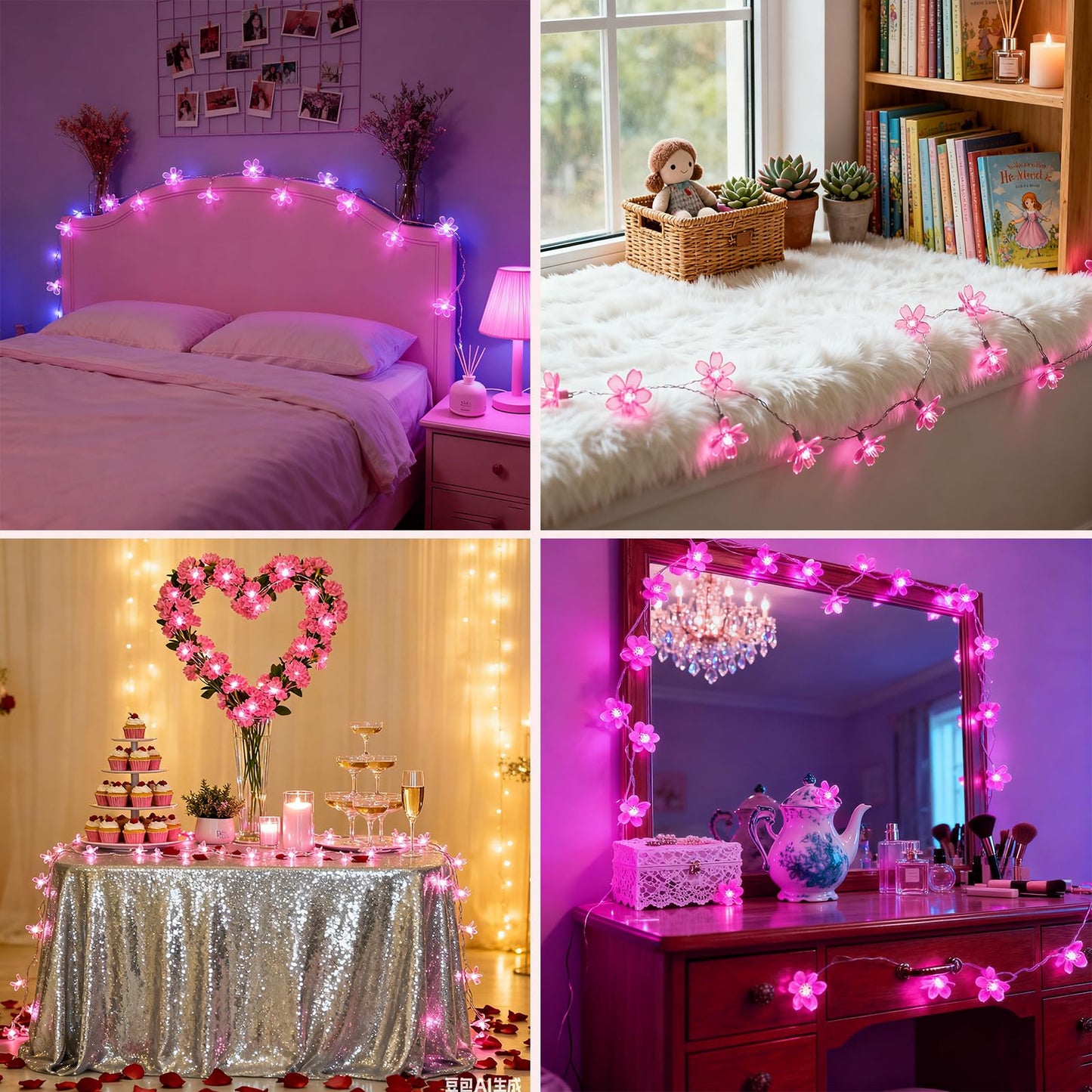 JACUXLSS Pink Cherry Blossom Flower Lights String Indoor Decor, 33Ft 100 LED Decorative Hanging Hot Aesthetic Fairy Floral Lamp for Bedroom Decorations When Valentine's Day, Wedding Party, Christmas