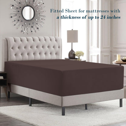 Mocassi Full Size 4-Piece Bed Sheet Set - 1800 Premium Hotel Quality Microfiber 18-24 Inches Extra Deep Pocket Fitted Sheet- Luxury Soft, Breathable, Wrinkle, and Fade Resistant, Brown