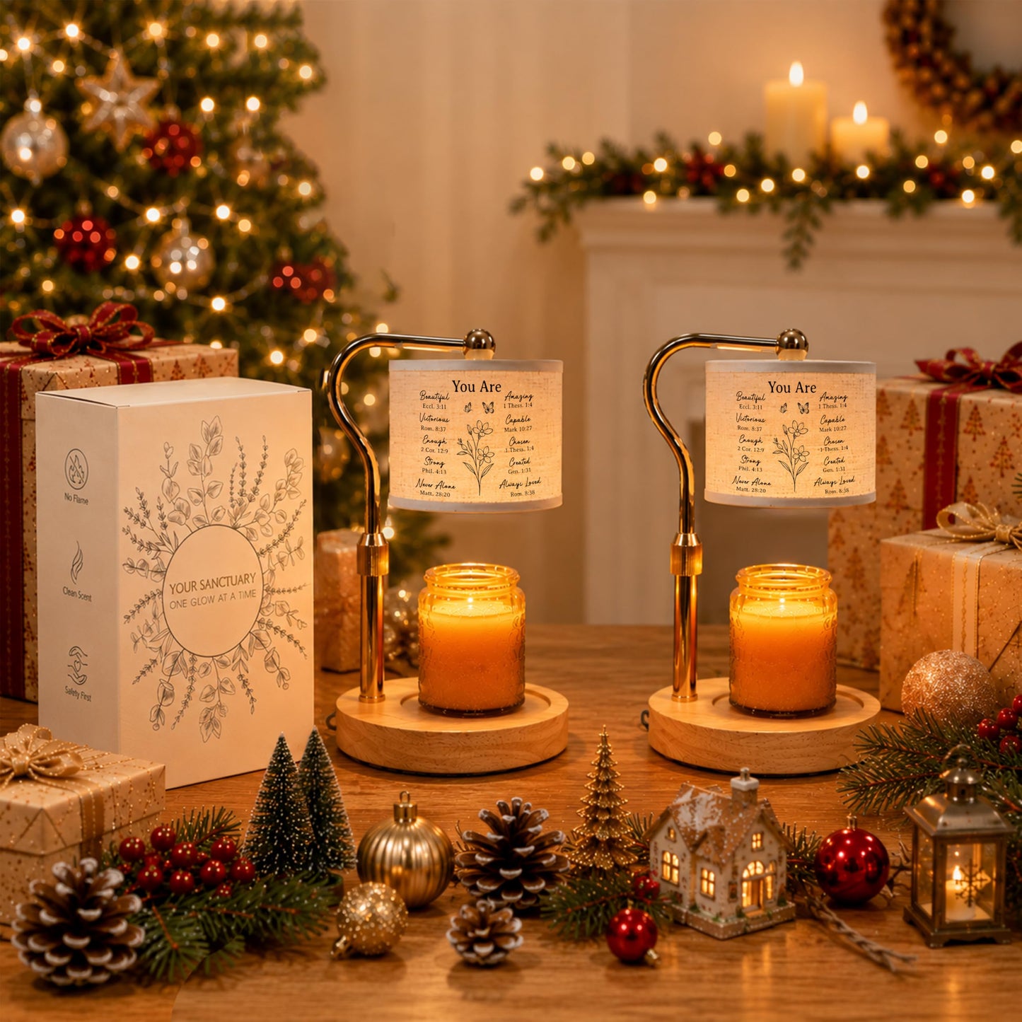 GIFTELIX Candle Warmer Lamp with Timer Dimmable - Christmas Birthday Gifts Christian Gift for Women - Flameless & Smokeless Height Adjustable Wax Melt Warmer with 2 Bulbs - Office Dorm Room Home Decor