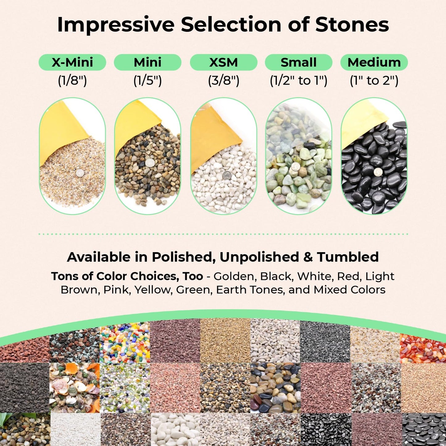 Premium Pebbles Rocks - Cream White Decorative Pebbles, 3/8 Inch - 10 lbs. Landscaping and Garden Stones, Suitable for Succulents and Pots