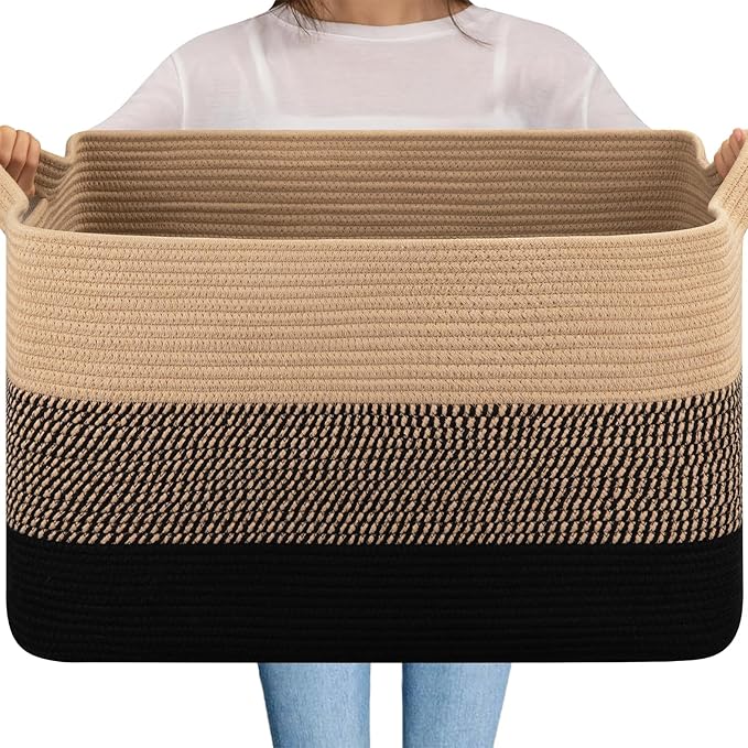 OIAHOMY Extra Large Blanket Basket, 95L Cotton Rope Woven Laundry Basket