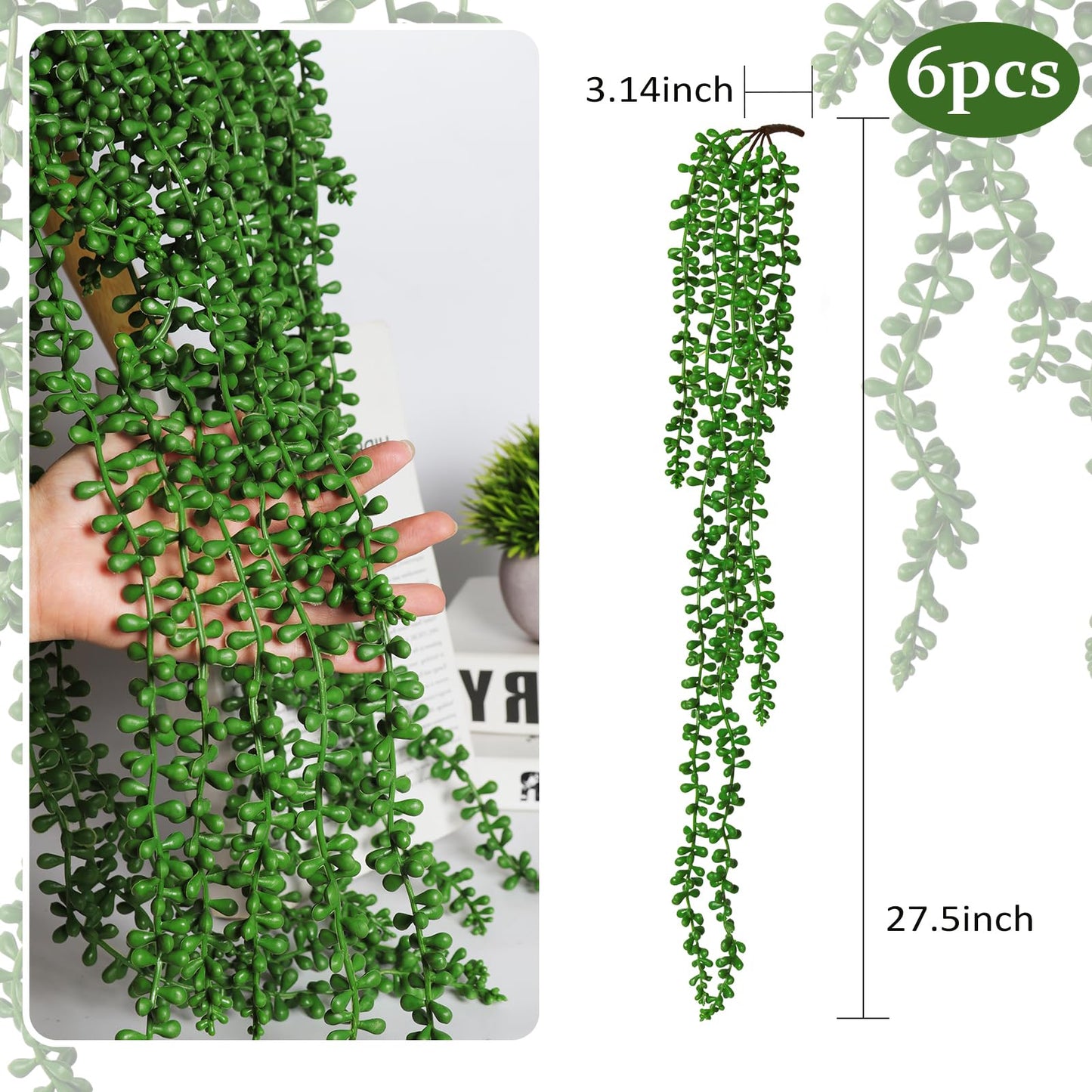 RECUTMS 6pcs Artificial Succulents Hanging Plants Fake Hanging String of Pearls Plant Faux Greenery Wall Plants for Spring Indoor Outdoor Home Bedroom Patio Garden Easter Decor