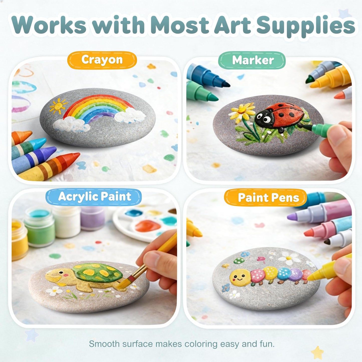 Rokraft 60 PCS Medium-Large 2.10-4.10" Smooth Natural River Rocks for Painting, Mixed Size Flat Painting Rocks for Classroom Projects, Group Crafts & Kids Art Activities