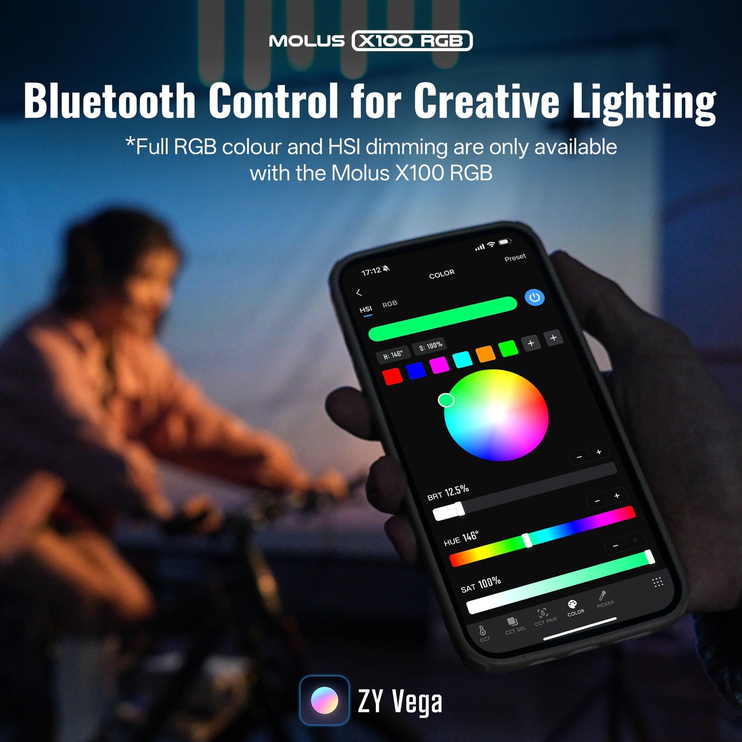 ZHIYUN MOLUS X100 RGB PRO 100W Continuous Output Lighting [Official] V2 Upgraded Version Portable Video Light Handheld Professional Photography Lighting CRI≥95 TLCI≥97 2500K~10000K Only 384g (Black)