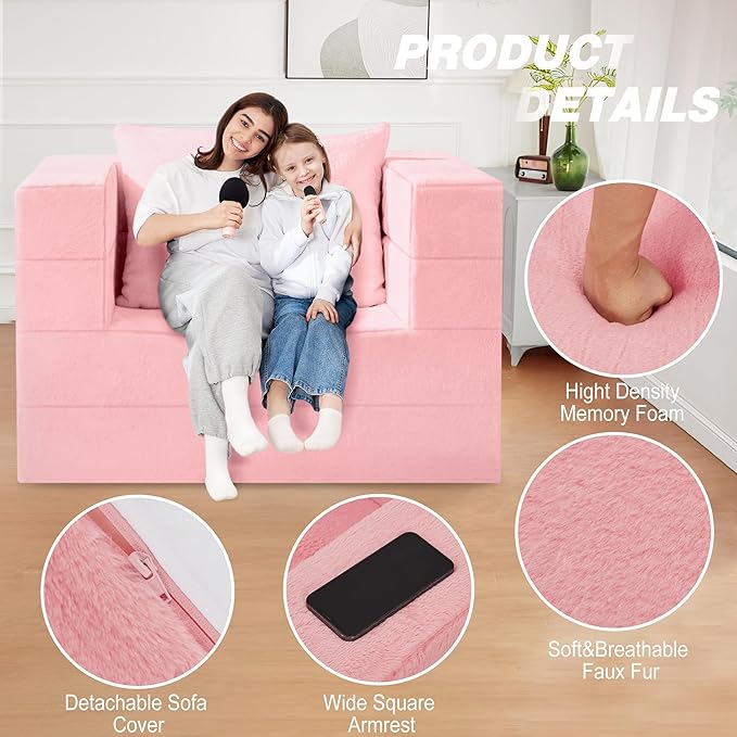 Futon Sofa Bed with Pillow, 3-in-1 Sleeper Sofa Bed with Removable Cover