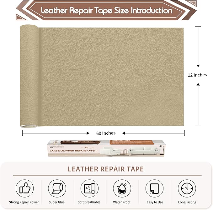 KING MOUNTAIN Leather Repair Patch, 12 x 60 Inches self Adhesive Leather Repair