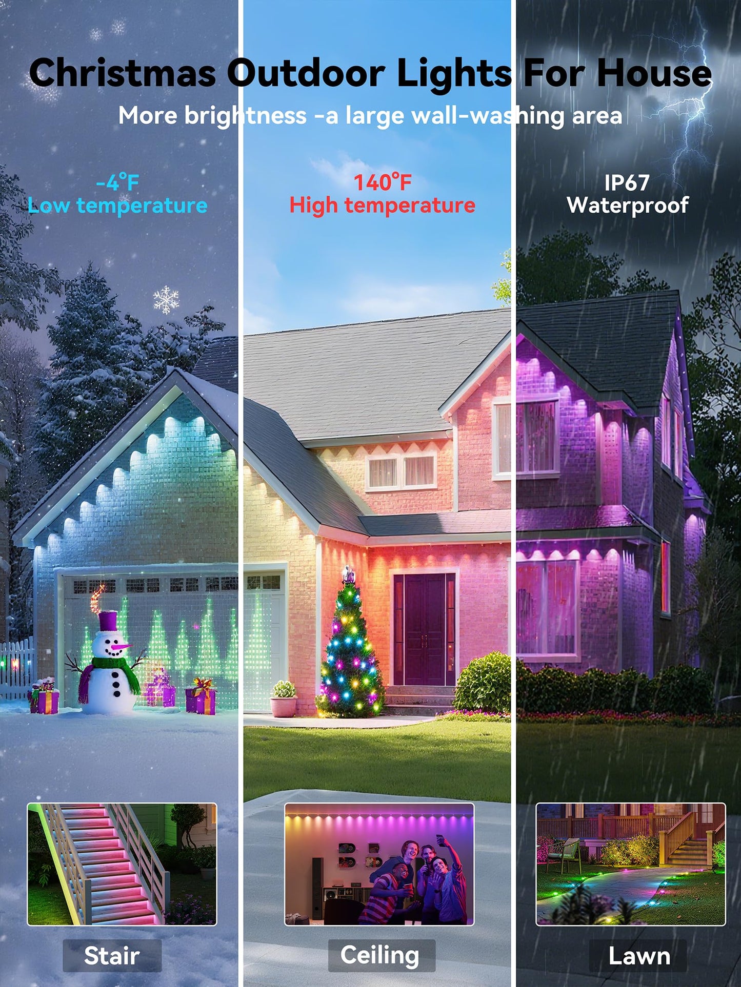 Permanent Outdoor Lights, 350FT RGB IP67 Waterproof Eaves Lighting, Smart LED Outside House Lights with App/Remote Control for Halloween, Christmas Decor, Holiday, Party, Daily, All Year-Round