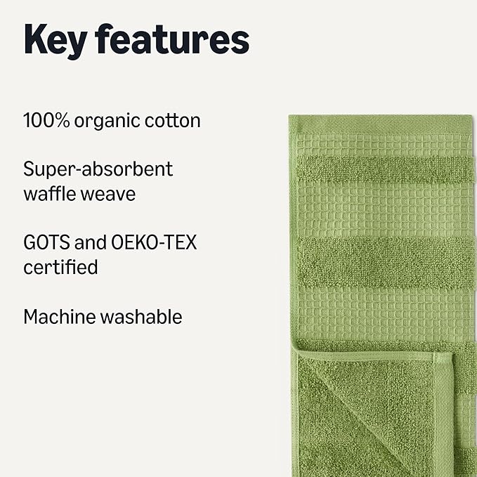 Amazon Basics Organic Cotton Waffle Weave Kitchen Dish Cloths, Ultra Absorbent