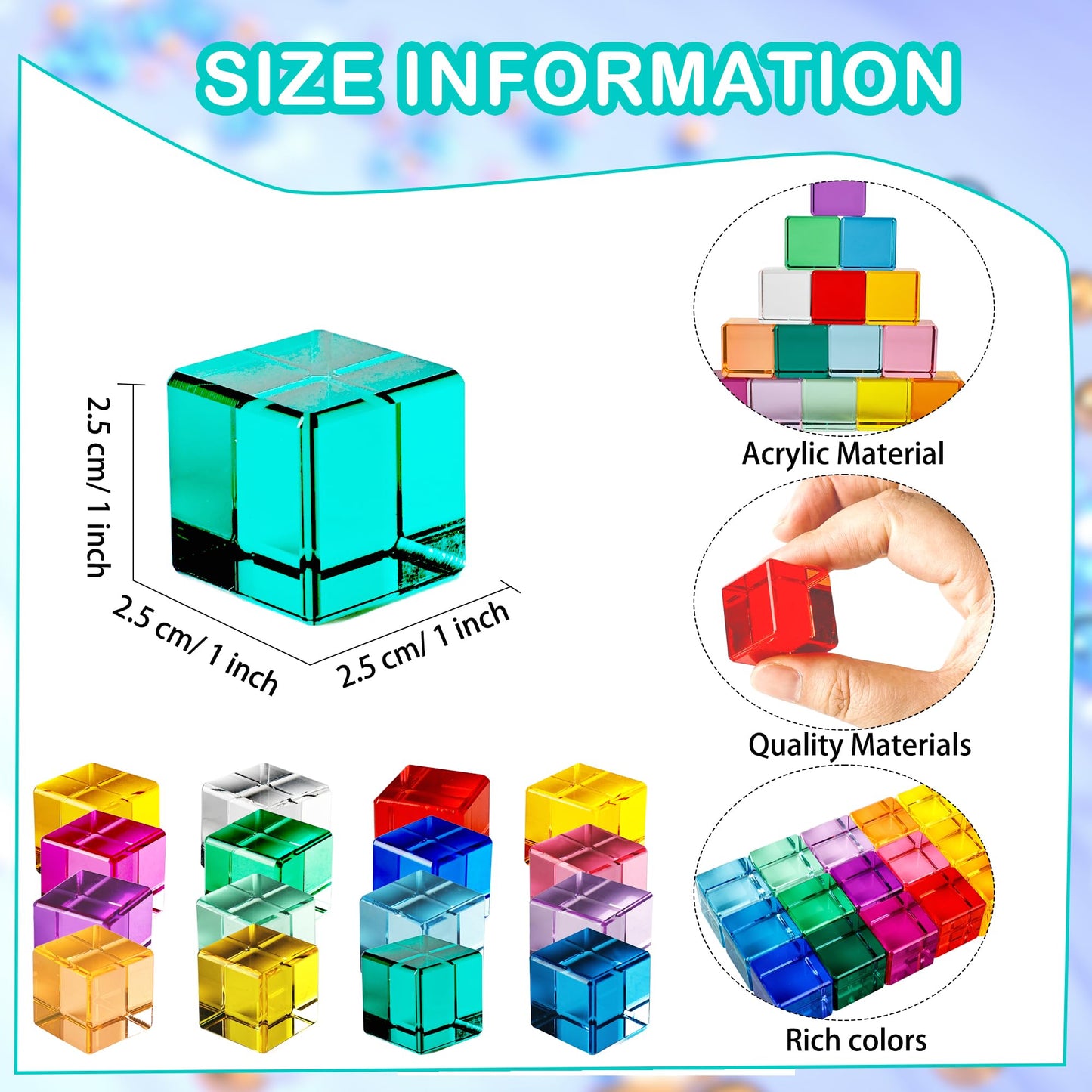 Medanera 24 Pcs Rainbow Blocks Cubes Acrylic Crystal Stacking Gem Cubes Toys Building Blocks Light Shadow Educational Sensory Training for Students Learning Boys Girls Play