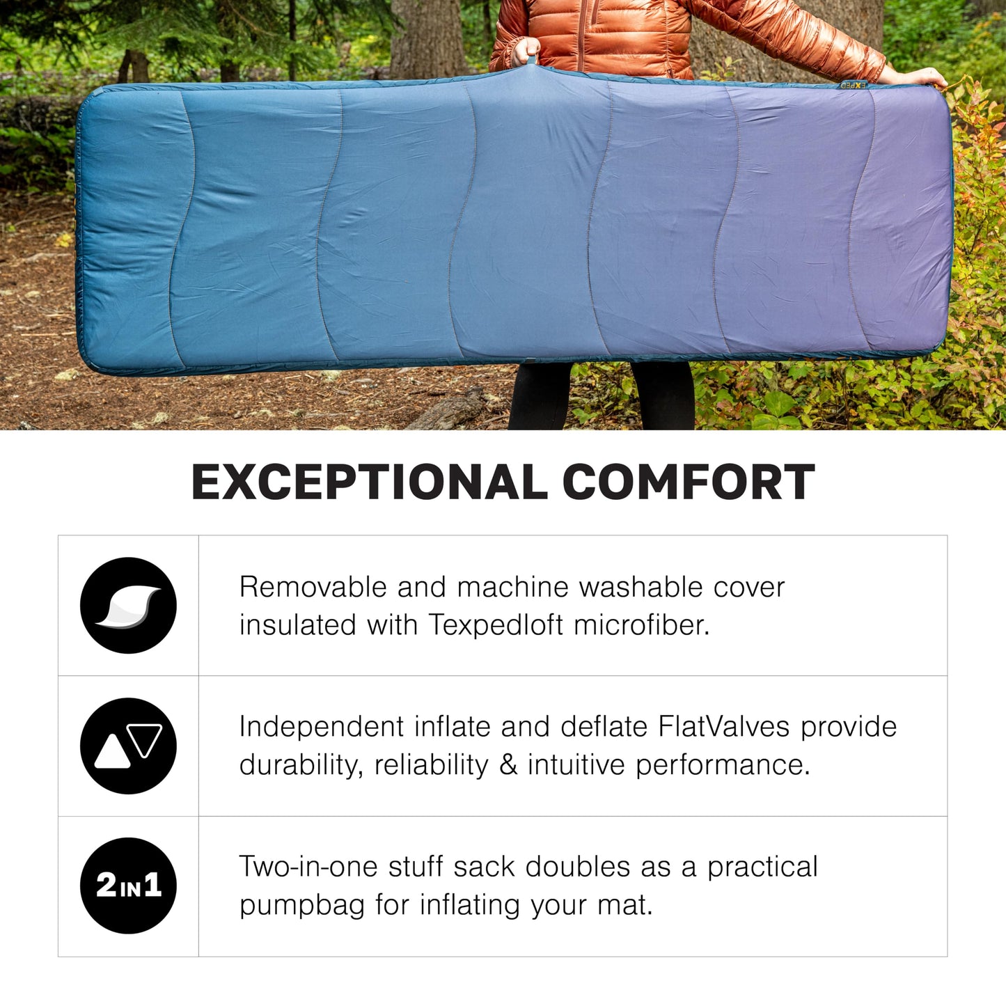 Exped Versaluxe Sleeping Pad – Backpacking & Car Camping Air Mat with Removable Machine Washable Cover, R-Value 2.4, 3-Season, Lightweight, Includes Pump Bag, Grey Goose, LW