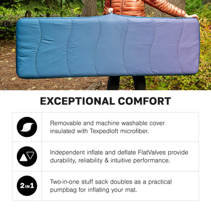 Exped Versaluxe Sleeping Pad – Backpacking & Car Camping Air Mat with Removable Machine Washable Cover, R-Value 2.4, 3-Season, Lightweight, Includes Pump Bag, Grey Goose, LW