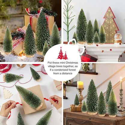 9Pcs Mini Christmas Trees Christmas Decor Artificial Christmas Decorations with 4 Sizes, Christmas Tree Bottle Brush Trees Christmas Table Decorations (Dark Green Two-Tone)