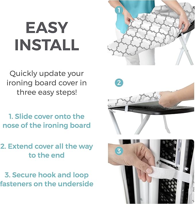 HOME GENIE Ironing Board Cover, Extra Thick Padding, Scorch Resistant Silicone