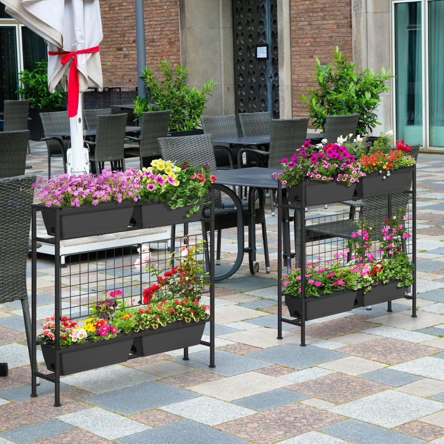 OYEAL Raised Garden Beds Outdoor with Legs 32" Tall Herb Garden Planters Box Raised Flower Beds for Gardening, Vertical Privacy Planter with Trellis for Patio, Porch, Backyard, Balcony, Grey