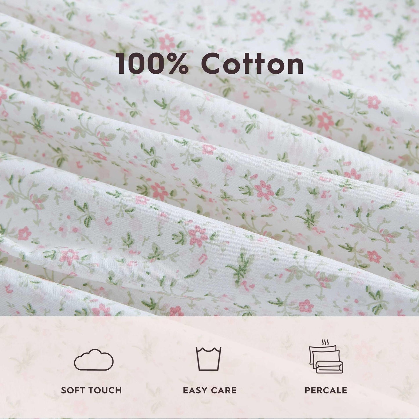 Laura Ashley - King Sheets, Cotton Percale Bedding Set, Lightweight & Breathable Home Decor (Evie Pink, King)