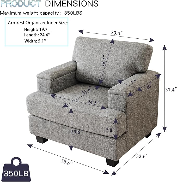 Oversized Living Room Chairs Set of 2, Comfy Accent Chair