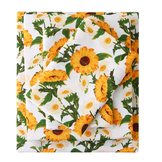 Mooreeke Cozy Vintage Microfiber Printed Floral Twin Sheet Set - Soft & Breathable Yellow Sunflower Bed Sheets with Extra Deep Pocket - Non-Slip Fitted Design - Sunflower Pattern - Twin