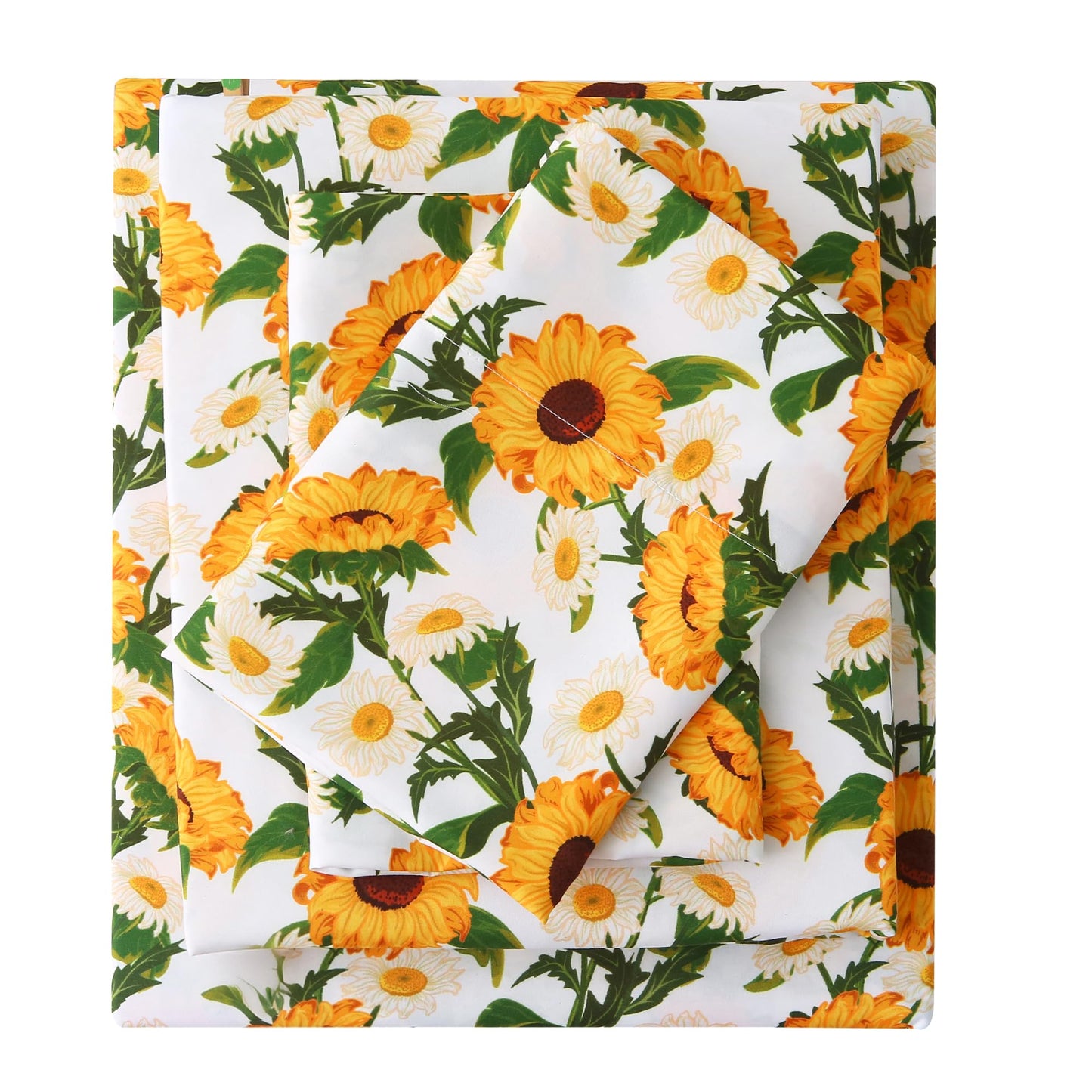 Mooreeke Cozy Vintage Microfiber Printed Floral Full Sheet Set - Soft & Breathable Yellow Sunflower Bed Sheets with Extra Deep Pocket - Non-Slip Fitted Design - Sunflower Pattern - Full