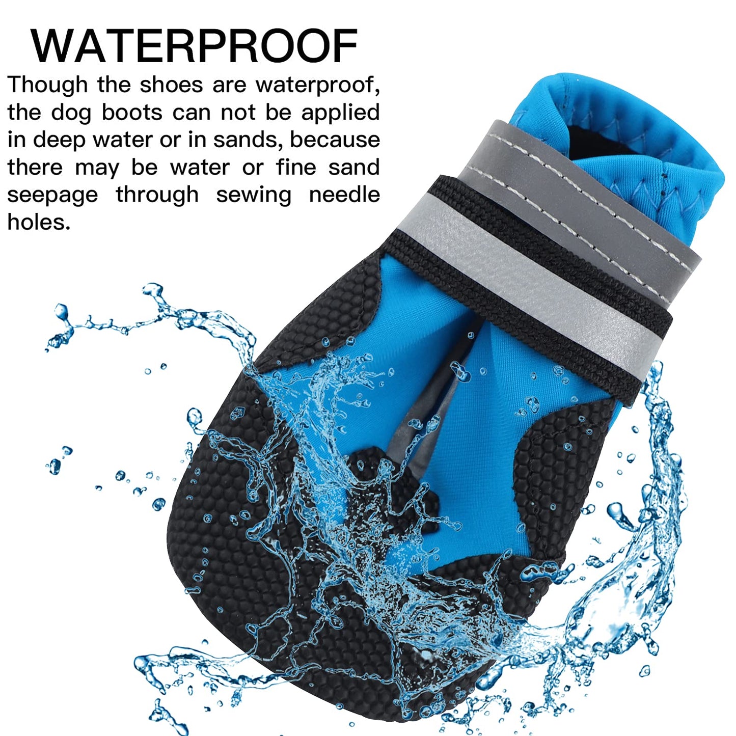 Dog Boots, Set of 4 Waterproof Dog Shoes with Reflective Straps Anti-Slip Sole Outdoor Paw Protectors Puppy Shoes for Small Medium Dogs Autumn Winter (Blue, XL)