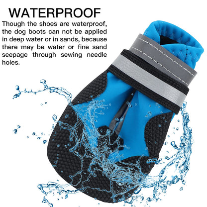 Dog Boots, Set of 4 Waterproof Dog Shoes with Reflective Straps Anti-Slip Sole Outdoor Paw Protectors Puppy Shoes for Small Medium Dogs Autumn Winter (Blue, XL)