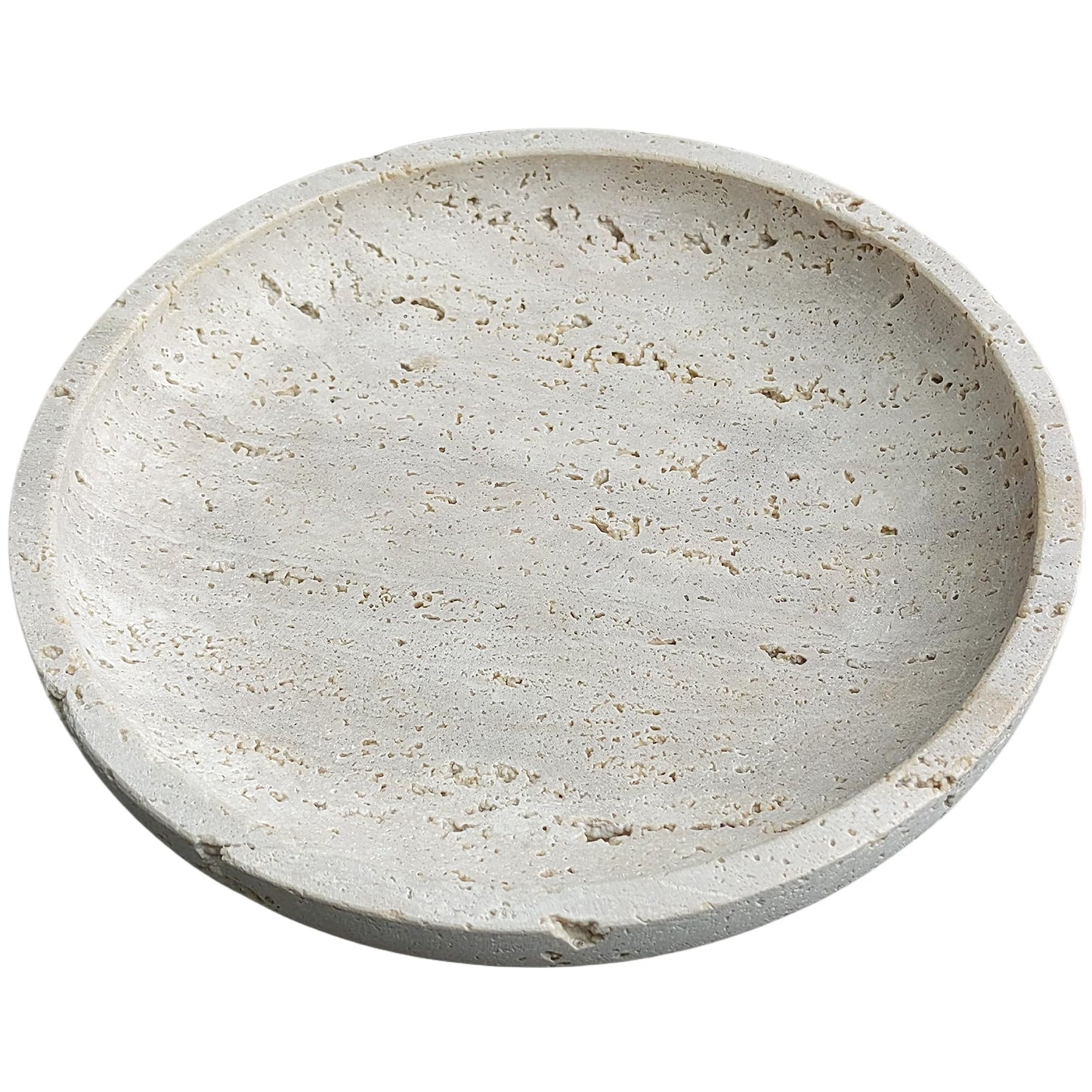 Natural Travertine Round Decorative Tray - 8-inch Beige Stone Vanity Bowl, Anti-Slip Organizer Plate for Bathroom, Kitchen, Home Décor, Candles, Jewelry Display, 3/4-inch Height