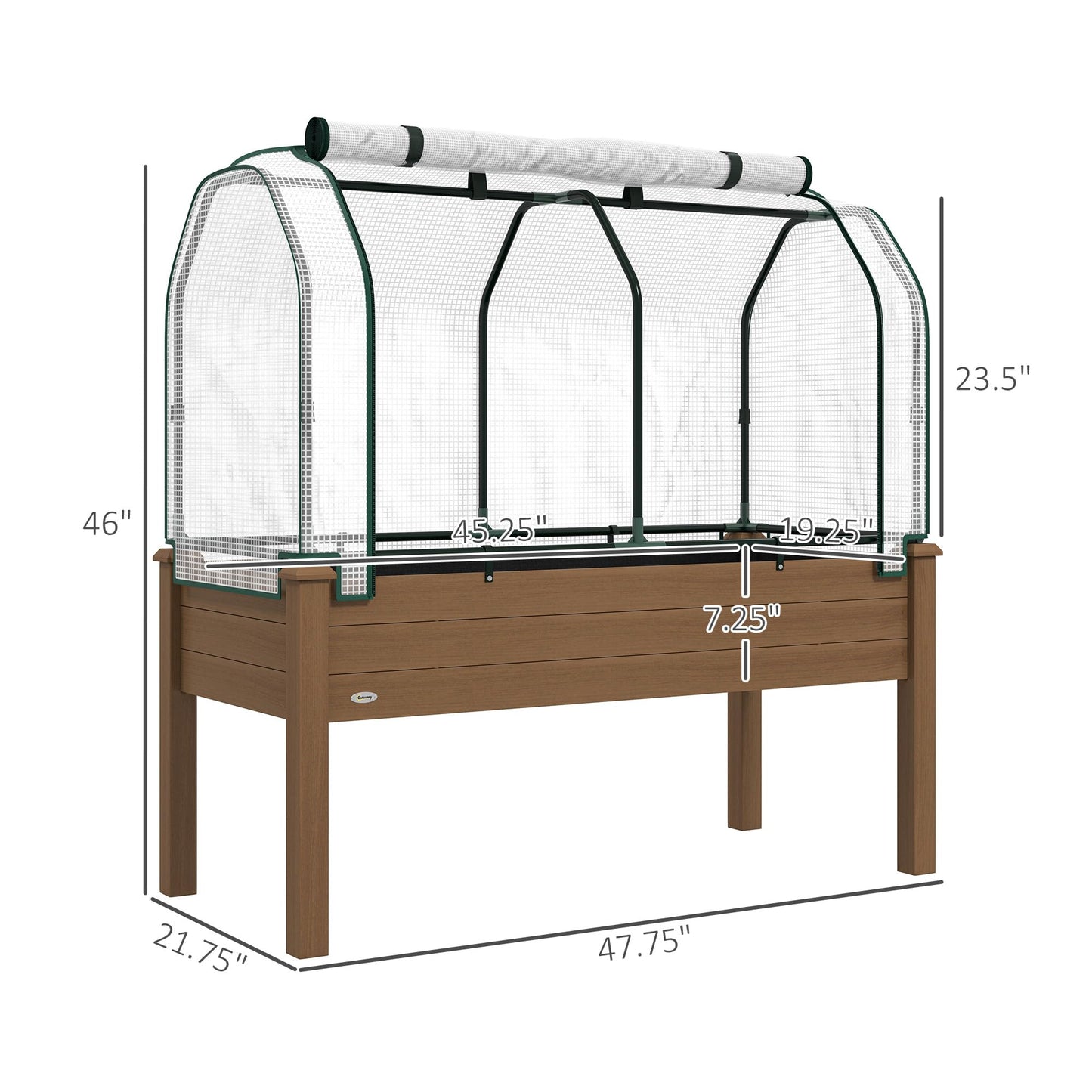 Outsunny Raised Garden Bed with PE Greenhouse Cover Outdoor Elevated Wood Planter Box for Herbs and Vegetables, Use for Patio, Backyard, Balcony, 48 x 22 x 46 inch, Brown