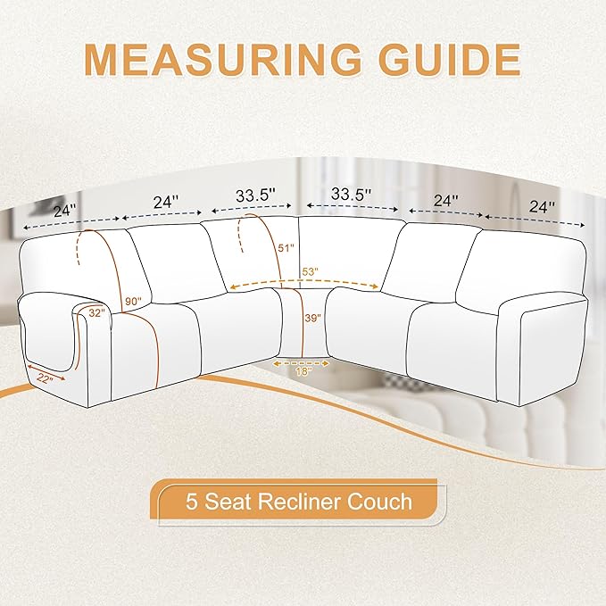 HDCAXKJ 100% Waterproof Reclining Sectional Couch Covers L Shape Recliner Sofa