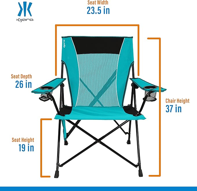 Kijaro Dual Lock Portable Camping Chair - Versatile Folding Sports and Outdoor Chair for Lawn - Locks Position - Ionian Turquoise