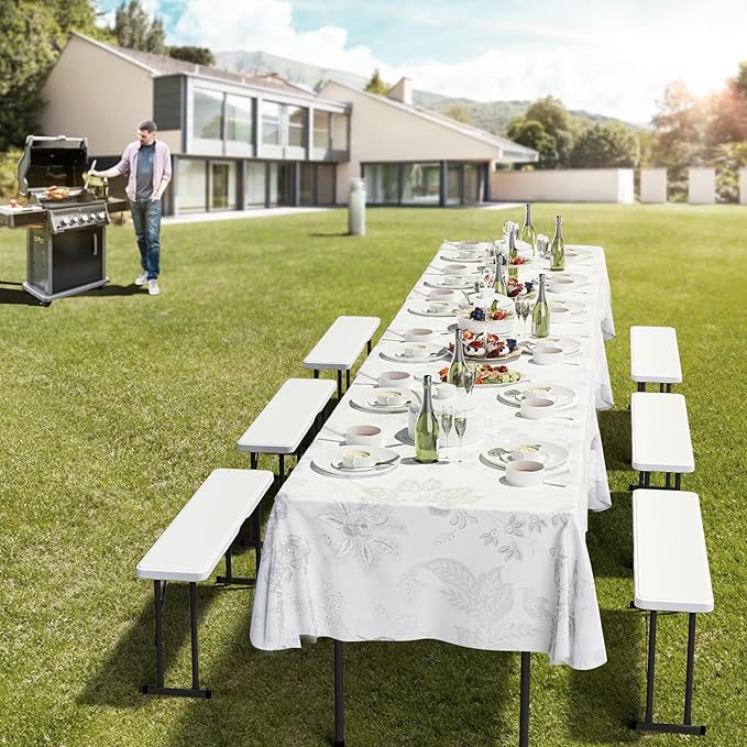 VINGLI Picnic Table Set with 2 Benches, 6 Feet Camping Table Chair Set