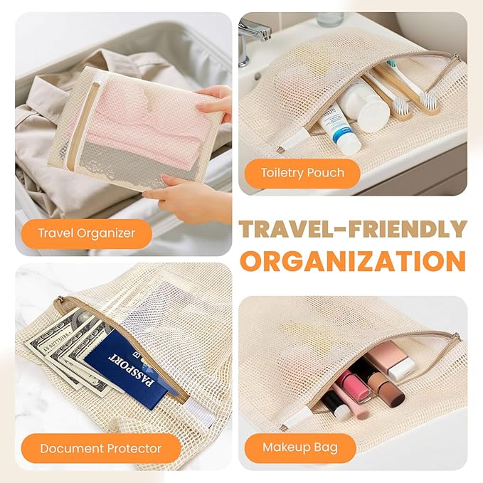 4Pcs Cotton Mesh Laundry Bags for Delicates, Breathable Mesh Garment Bag for