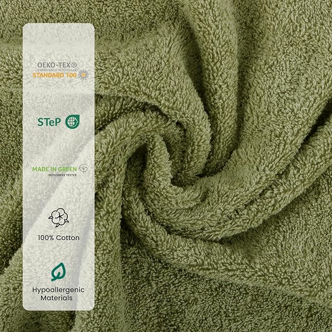 SEMAXE Sage Green Bath Towel Set, 100% Cotton Bathroom Towels