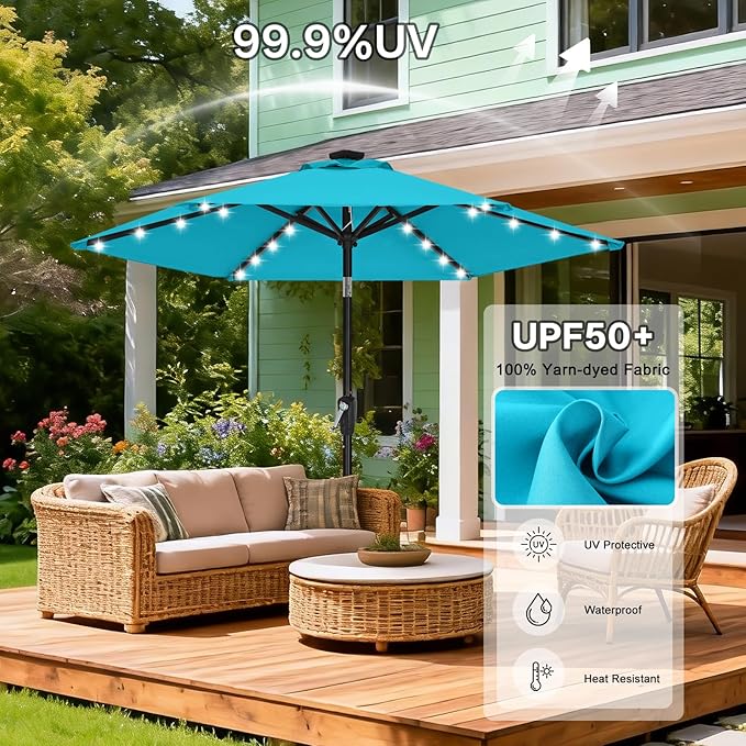 ABCCANOPY 7.5ft Solar 24 LED Lighted Patio Umbrella, Lake