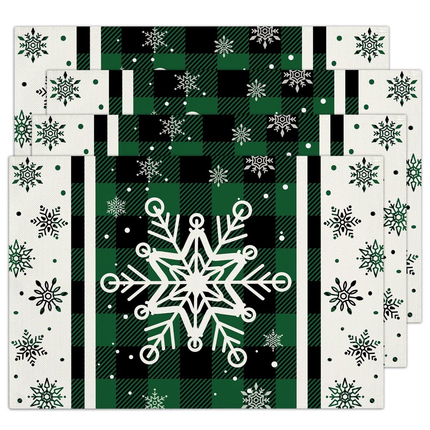Green Christmas Snowflakes Placemats Set of 4 Winter Gifts for Christmas Women Rustic Holiday Placemats Decor for Xmas Party Outdoor Home Kitchen Dining Recyclable Table Mats 12x18 inch - DH721