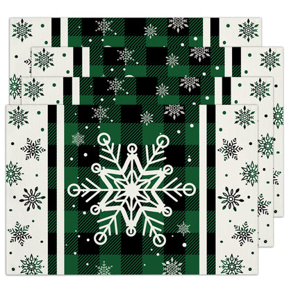 Green Christmas Snowflakes Placemats Set of 4 Winter Gifts for Christmas Women Rustic Holiday Placemats Decor for Xmas Party Outdoor Home Kitchen Dining Recyclable Table Mats 12x18 inch - DH721