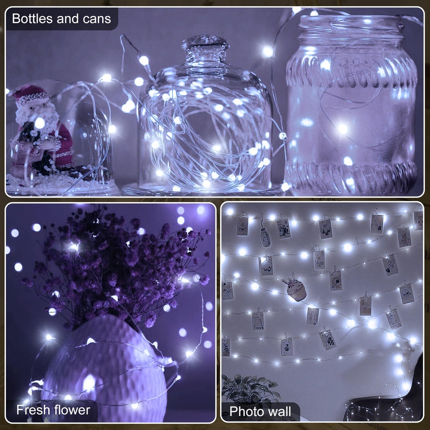 Aogist 2-Pack 16FT Fairy Lights with Spool,Ultra-Bright 50 LEDs Battery Operated Copper Wire String Light for Bedroom Christmas Wedding Centerpiece Parties Decoration,White