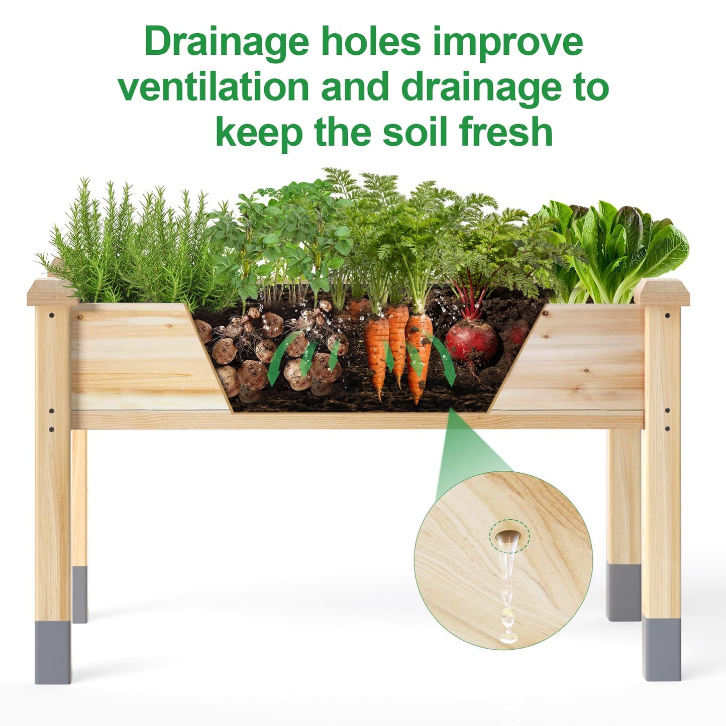 MIXC 331 lb Capacity Wooden Raised Garden Bed with Legs, 48x24x31 in. Elevated Reinforced Large Planter Box for Vegetable Flower Herb Outdoors - Beam and Column Structure - Unmatched Strength Outlast