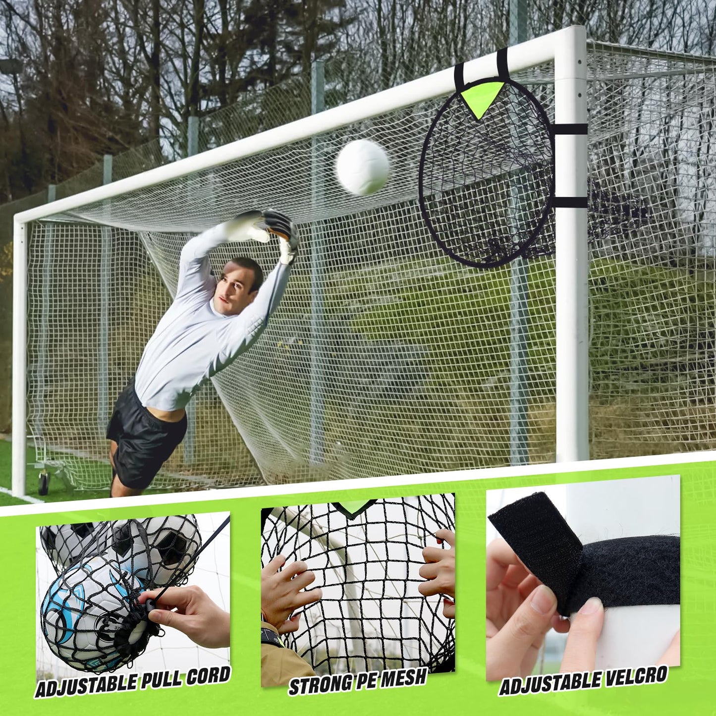 BOHEN Soccer Targets Goal Set of 2pc - Pop-up Portable Top Bins Target - Shooting Accuracy Training Soccer Goal for Endless Fun and Skill Building with Carrying Bag (18" Diameter, Green)