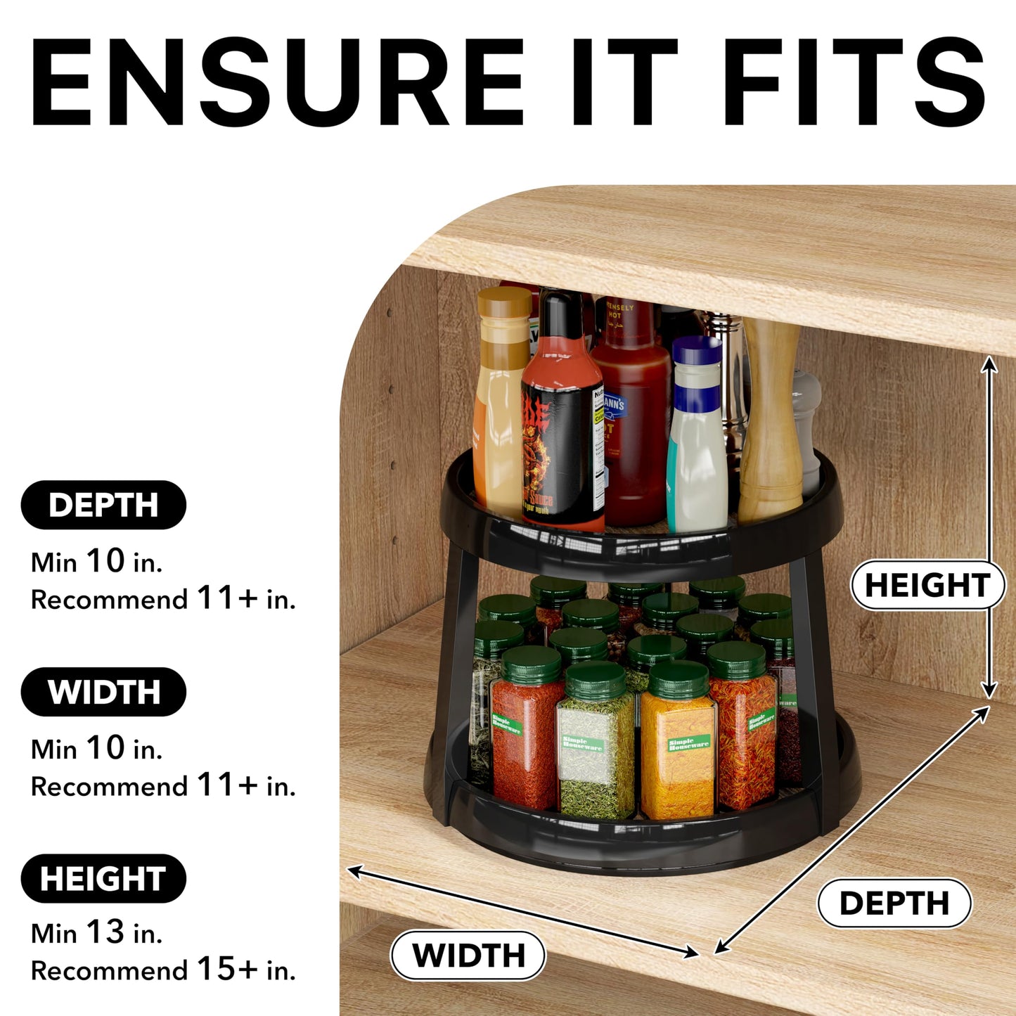 Simple Houseware 2-Tier Lazy Susan Spice Organizer, 10-Inch Diameter, Rustic Brown