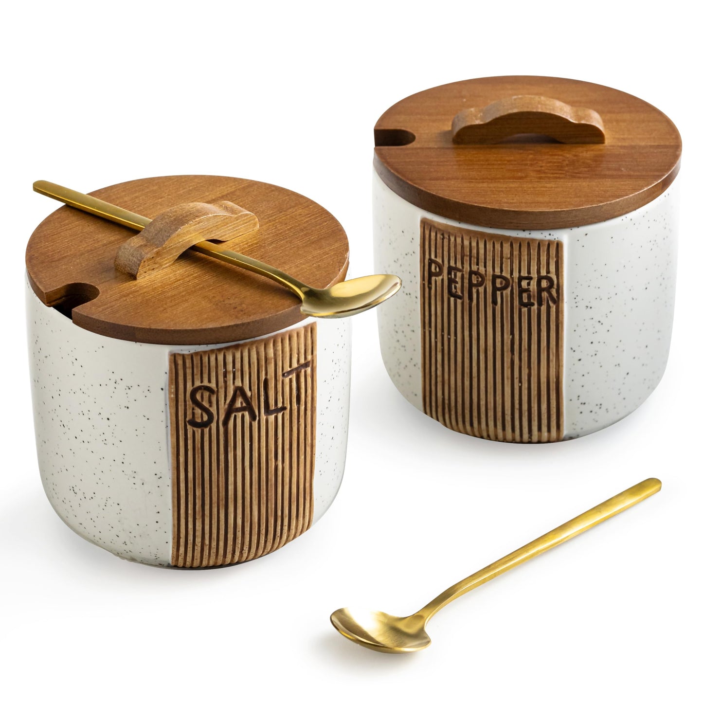 YHOSSEUN YHOJOY Ceramic Salt and Pepper Bowl, 10 Oz Salt Cellar with Lid and Spoons, Salt Containers for Countertop