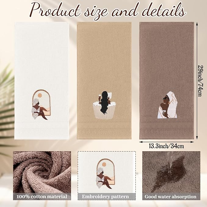 3 Pcs African American Woman Hand Towels